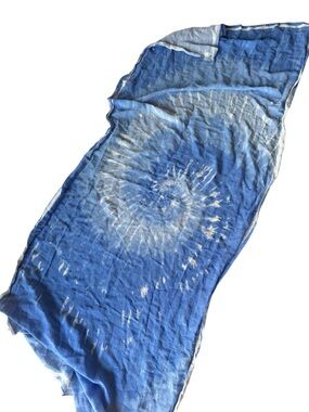 Michael Kors Silk Linen Tie Dye Blue White Scarf Large Wrap Cover Sky